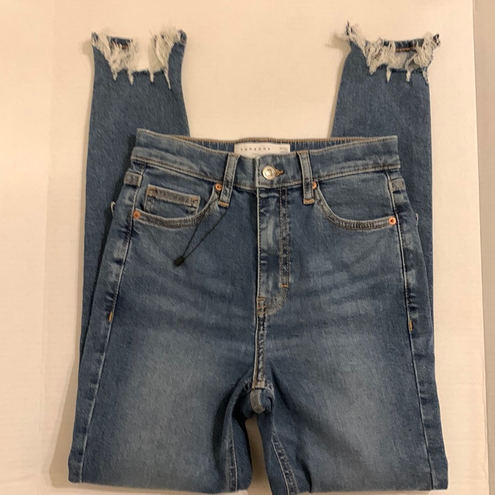 TopShop Jamie Jagged Hem High Waist Moto Jeans